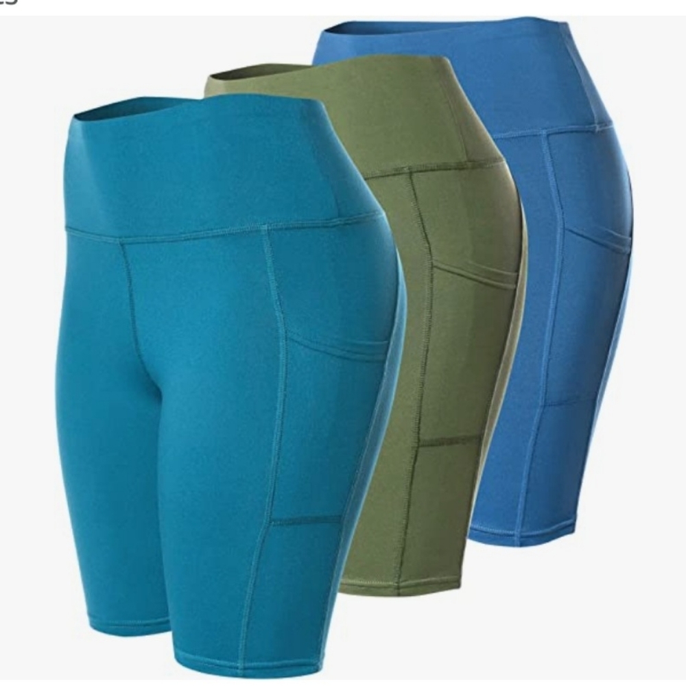 3 pack of high wasted, pocket, bike shorts
